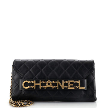 Chanel Logo Enchained Flap Clutch Quilted Calfskin Small