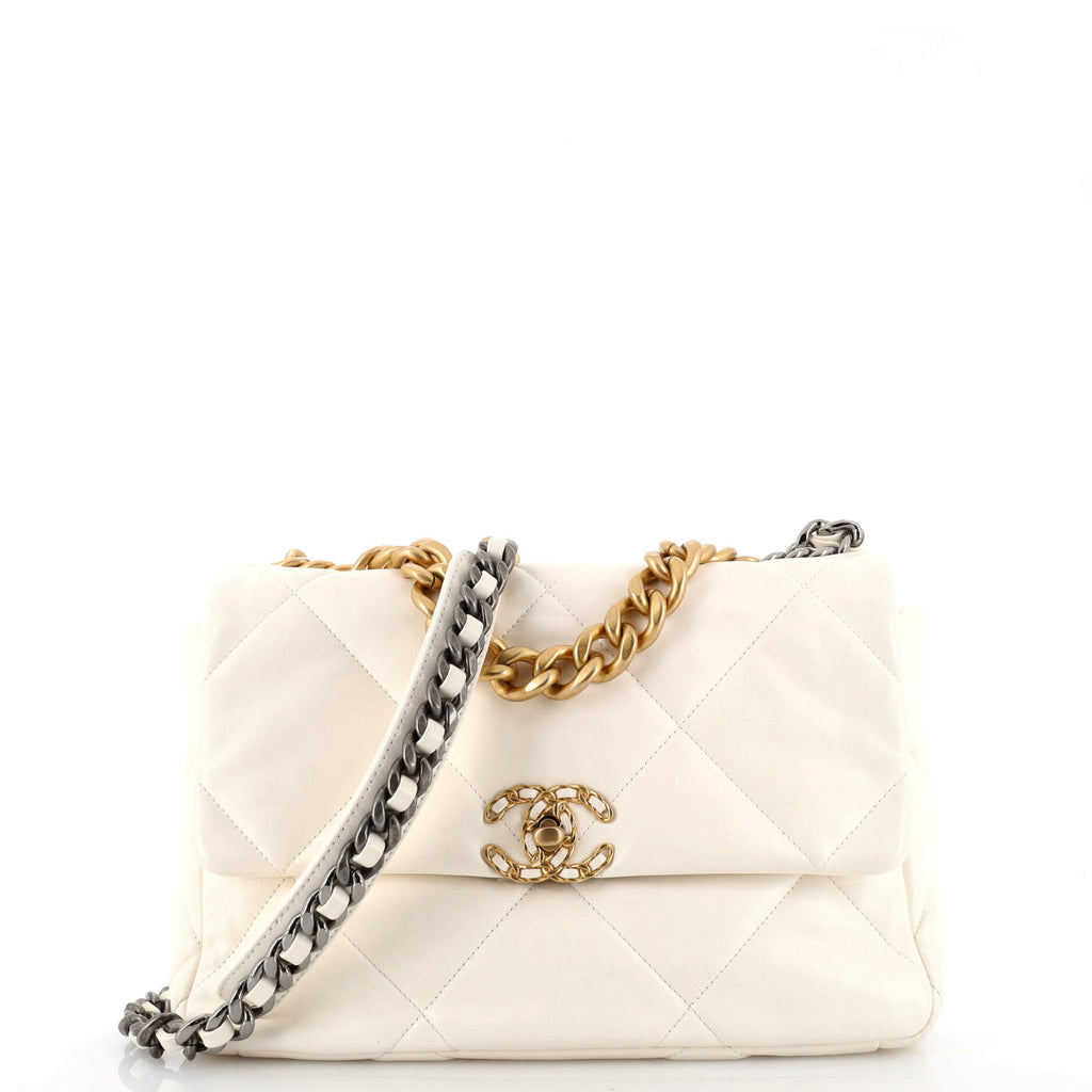 Chanel 19 Flap Bag Quilted Leather Large White 2003852