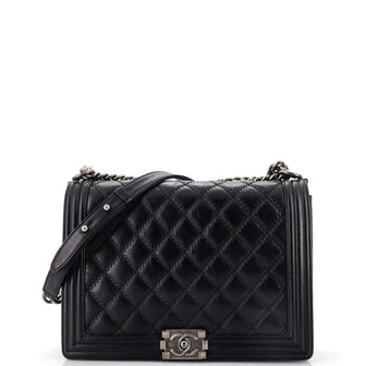 Chanel Double Stitch Boy Flap Bag Quilted Calfskin Large