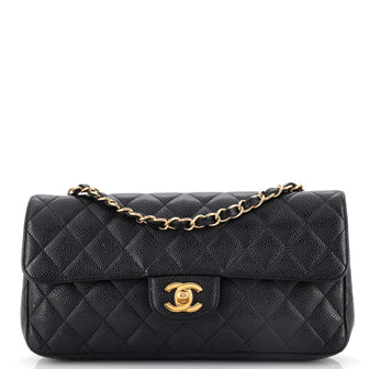 Chanel Classic Single Flap Bag Quilted Caviar East West