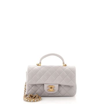 Chanel Classic Single Flap Top Handle Bag Quilted Lambskin Mini