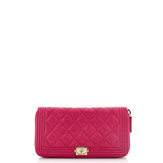 Chanel Boy Zip Around Wallet Quilted Caviar Long Pink