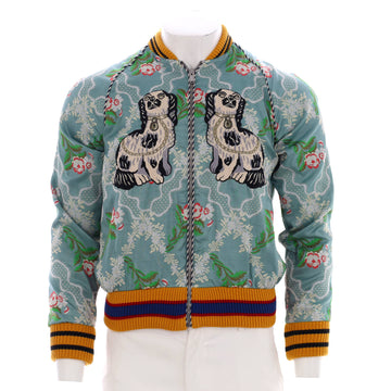Gucci Men's Floral Bomber Jacket Embroidered Silk Blend