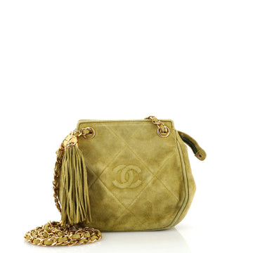 Chanel Vintage Diamond CC Tassel Shoulder Bag Quilted Suede