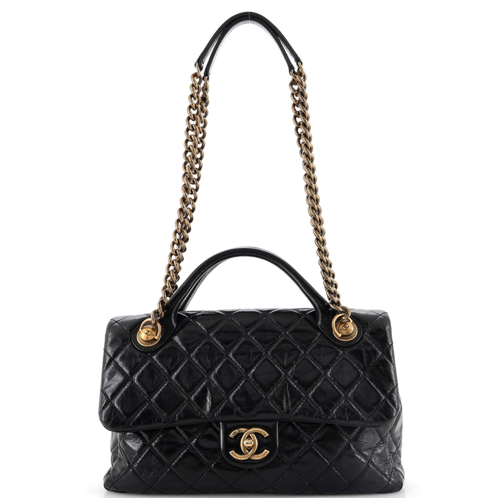 Chanel Castle Rock Flap Bag Quilted Glazed Calfskin Medium Black 2005551