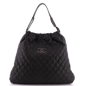 Chanel CC Elastic Shoulder Bag Quilted Caviar Large