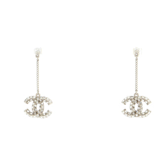 Chanel CC Baguette Drop Earrings Metal with Crystals