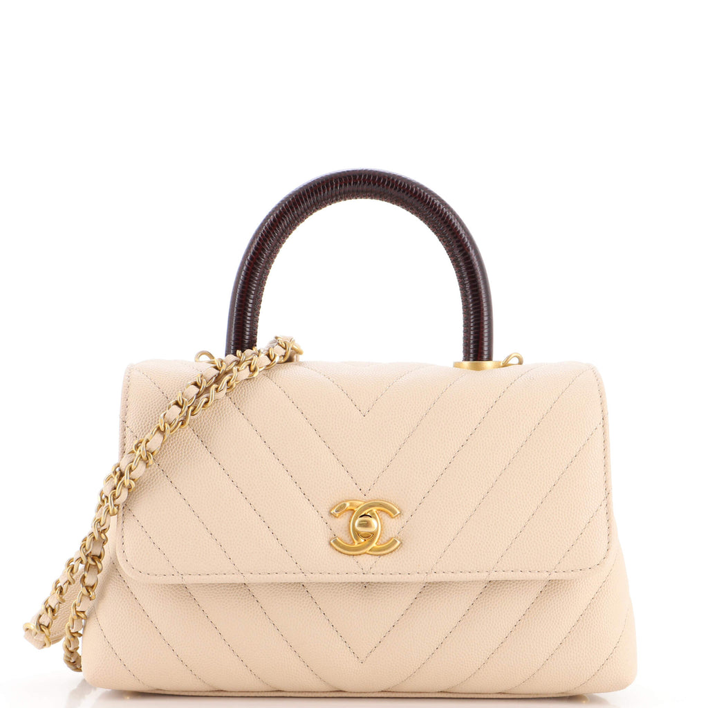 Chanel Coco Top Handle Bag Chevron Caviar with Lizard Embossed