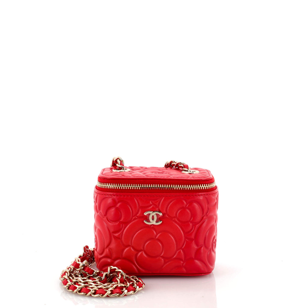 Chanel Classic Vanity Case with Chain Camellia Lambskin Mini Red 2002071