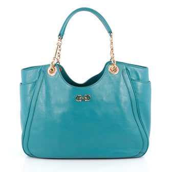 Salvatore Ferragamo Betulla Chain Tote Leather Medium Blue 2006401