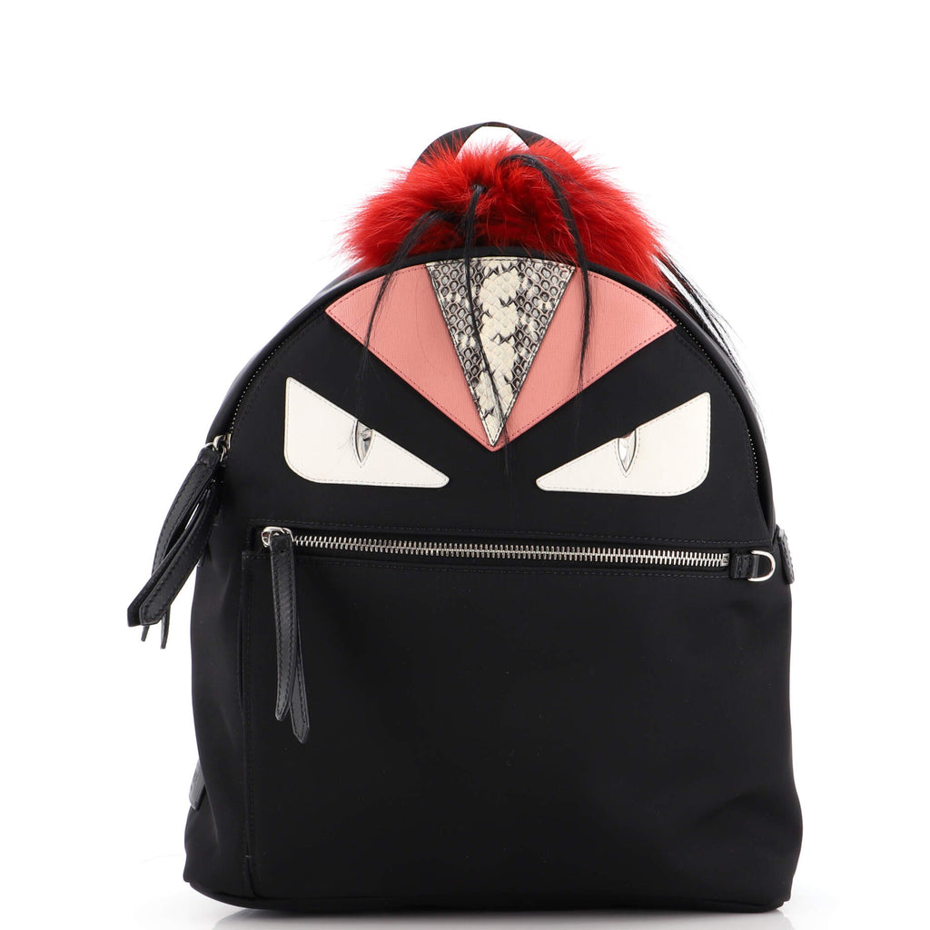 Fendi Monster Backpack Nylon with Leather and Fur Medium Black 2006571