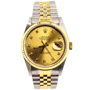 Rolex Oyster Perpetual Datejust Automatic Watch Stainless Steel and Yellow Gold with Diamond Markers 36