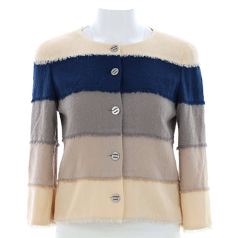 Chanel Women's Frayed Hem Button Up Jacket Tweed