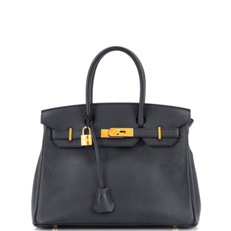 Hermes Birkin Handbag Blue Epsom with Gold Hardware 30
