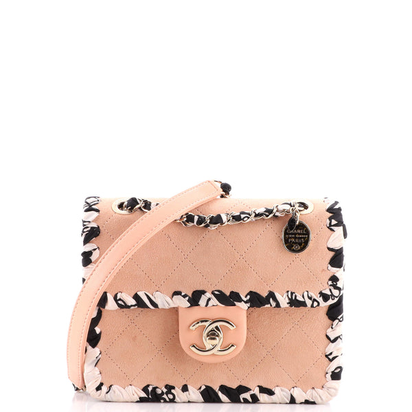 Chanel My Own Frame Flap Bag Quilted Suede with Ribbon Mini