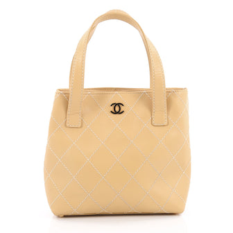 Chanel Surpique Tote Quilted Leather Small Yellow