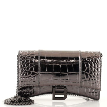 Balenciaga Hourglass Chain Wallet Crocodile Embossed Leather