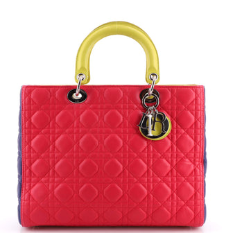 Christian Dior Tricolor Lady Dior Bag Cannage Quilt Lambskin Large