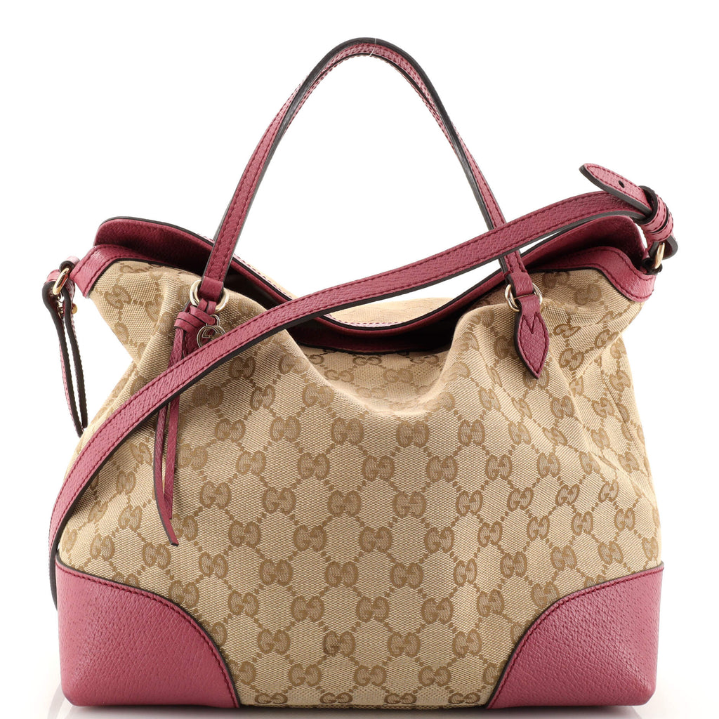 bree leather convertible backpack Gucci Bree Convertible Top Handle Bag GG Canvas with Leather Medium Brown  2007231