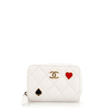 Chanel Playing Card Charms CC Zip Coin Purse Quilted Caviar