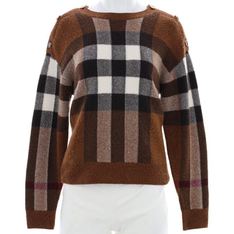 Burberry Women's Oversized Plaid Crewneck Sweater Wool Blend