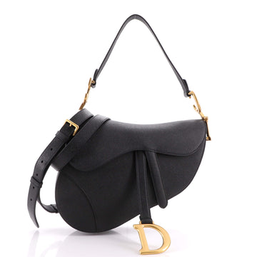 Christian Dior Saddle Handbag with Strap Leather Medium