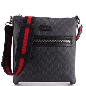 Gucci Web Strap Front Zip Messenger Bag GG Coated Canvas Medium