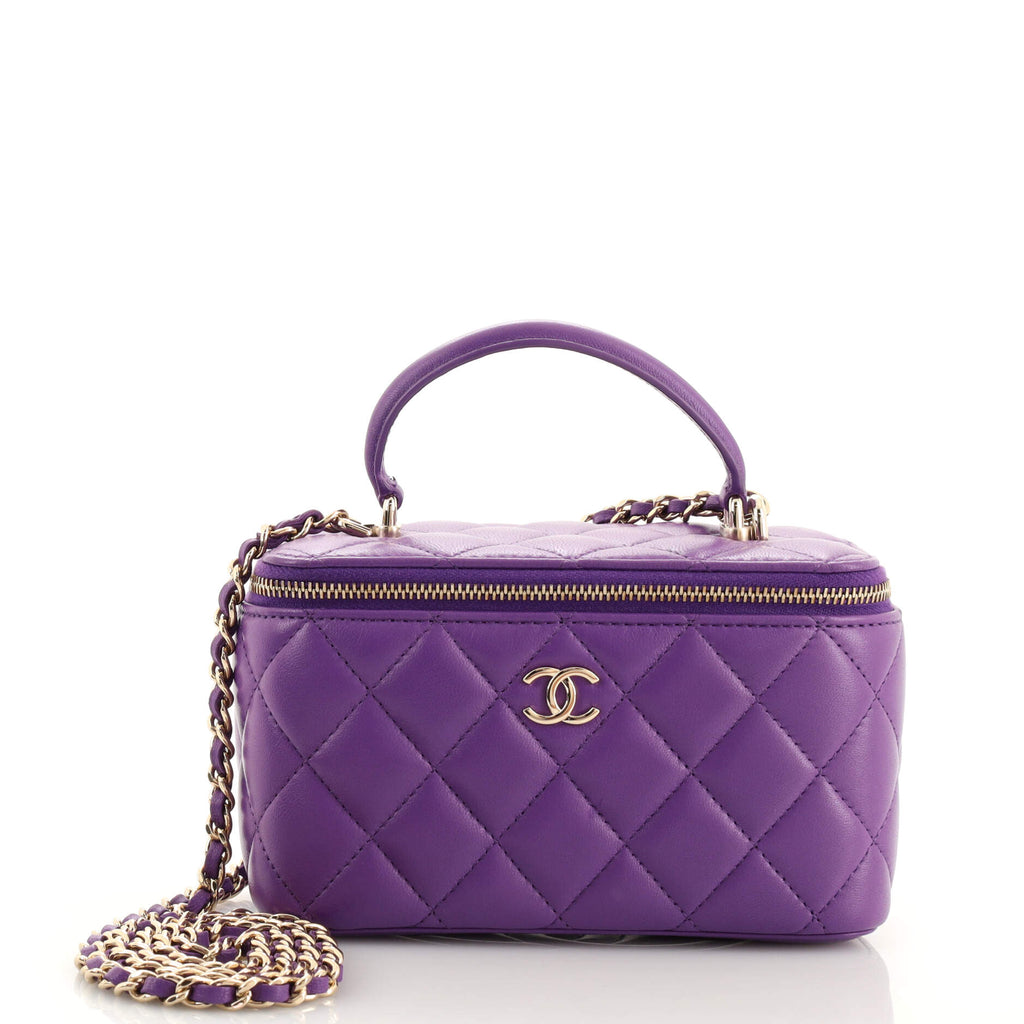 Chanel Classic Top Handle Vanity Case with Chain Quilted Lambskin Small  Purple 2008261
