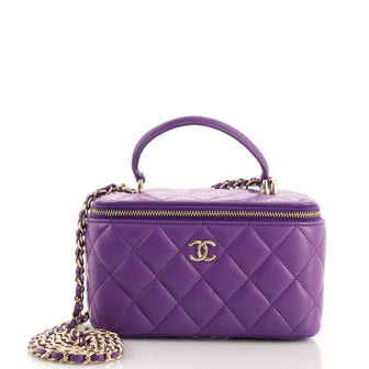 Chanel Light Purple Quilted Lambskin Top Handle Small Vanity Case