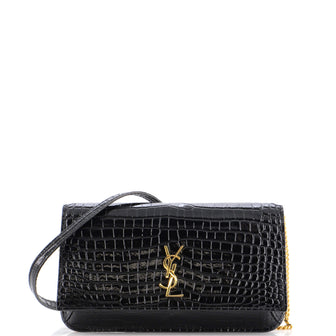 Saint Laurent Classic Monogram Phone Holder Shoulder Bag Crocodile Embossed Leather