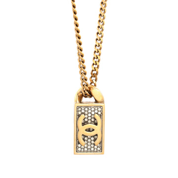 Chanel CC Dog Tag Pendant Necklace Metal with Crystals