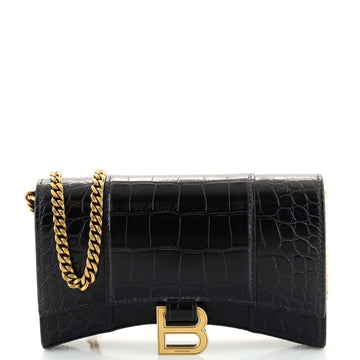 Balenciaga Hourglass Chain Wallet Crocodile Embossed Leather
