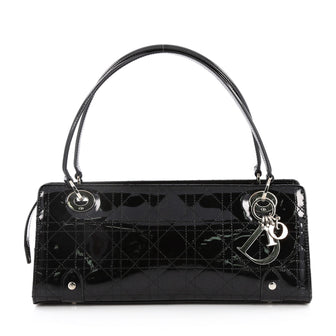 Christian Dior East West Lady Dior Handbag Stitched Cannage Patent Small Black