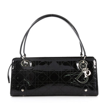 Christian Dior East West Lady Dior Handbag Stitched Cannage Patent Small Black