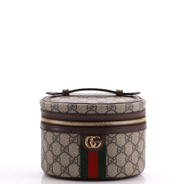 Gucci Ophidia Top Handle Cosmetic Case GG Coated Canvas Mini Brown