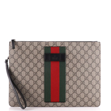 Gucci Web Wristlet Clutch GG Coated Canvas