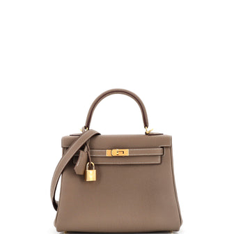 Hermes Kelly Handbag Grey Togo with Gold Hardware 25