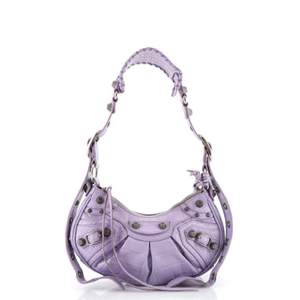 Balenciaga Le Cagole Giant Studs Shoulder Bag Crocodile Embossed Leather XS
