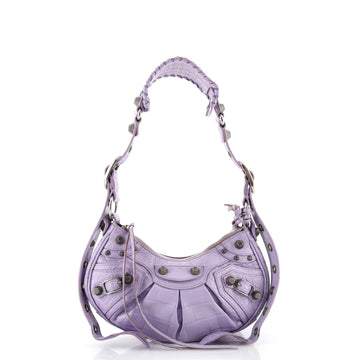 Balenciaga Le Cagole Giant Studs Shoulder Bag Crocodile Embossed Leather XS