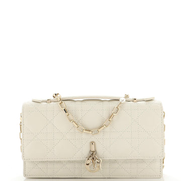 Christian Dior Lady Dior Top Handle Flap Clutch Cannage Quilt Lambskin