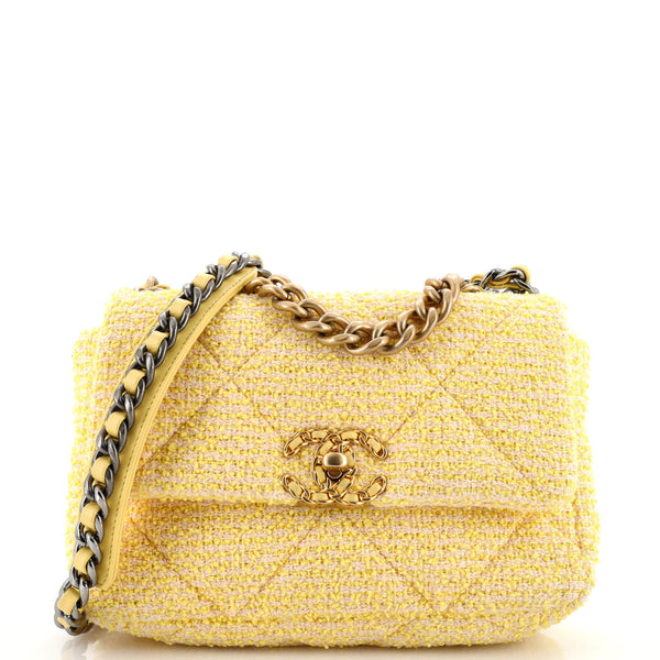 Chanel 19 Flap Bag Quilted Tweed Medium Yellow 2009681