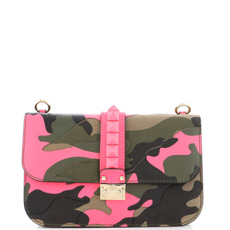 Valentino Garavani Glam Lock Shoulder Bag Camo Leather and Canvas Medium