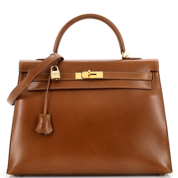 Hermes Kelly Handbag Brown Box Calf with Gold Hardware 35
