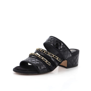 Chanel Women's Chain Mule Sandals Quilted Patent