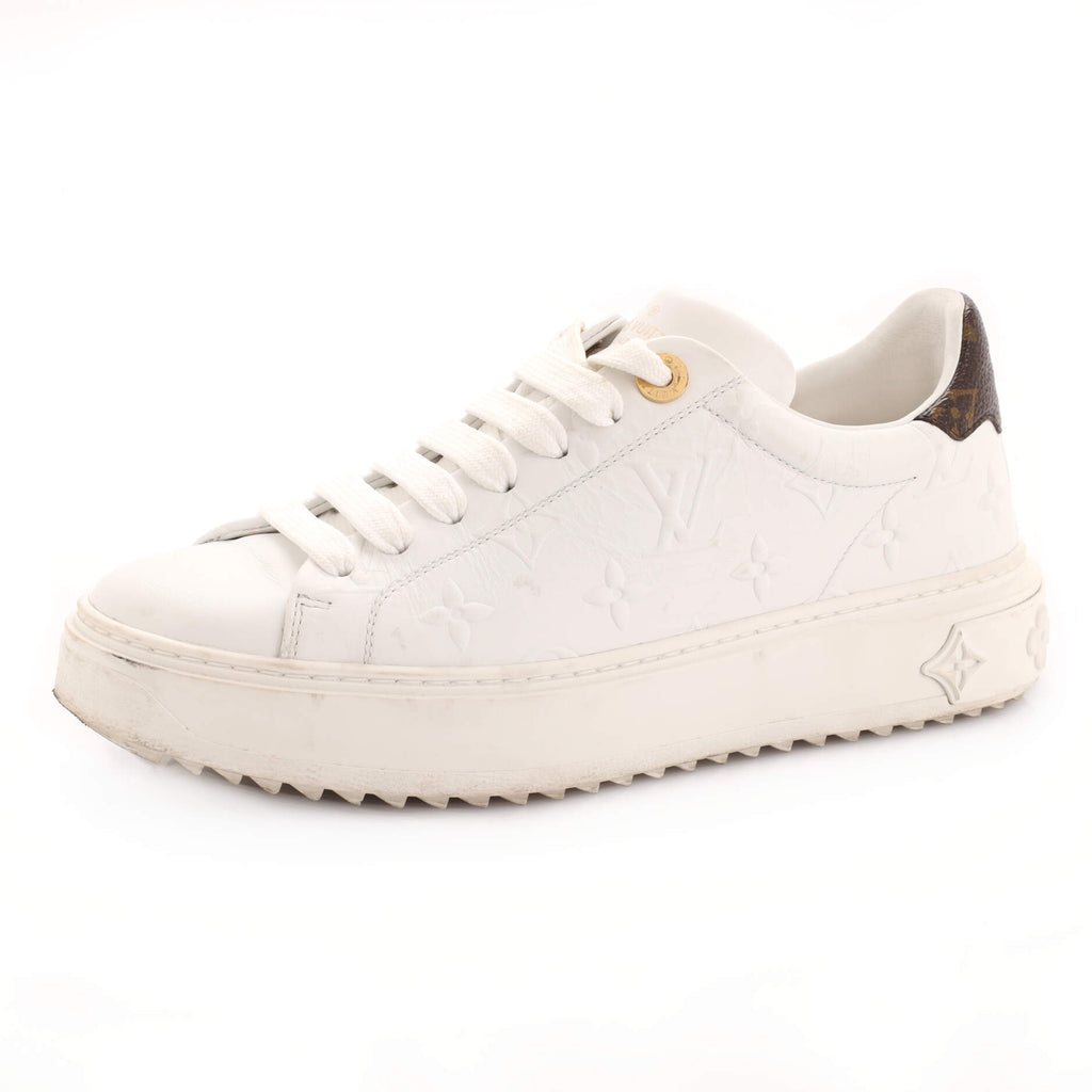 Louis Vuitton Women's Time Out Sneakers Monogram Embossed Leather White  2010181
