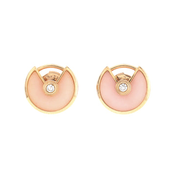 Cartier Amulette Stud Earrings 18K Rose Gold with Diamond and Pink Opal XS