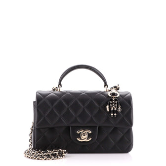 Chanel Classic Single Flap Top Handle Bag Quilted Lambskin with Lion Charm Mini