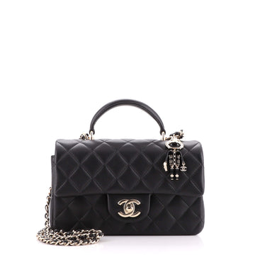 Chanel Classic Single Flap Top Handle Bag Quilted Lambskin with Lion Charm Mini