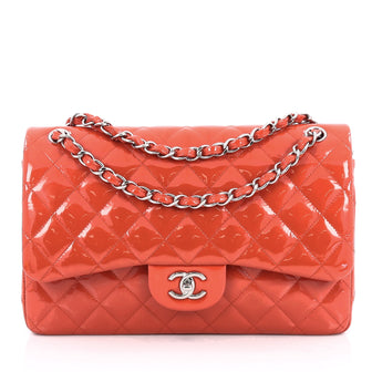 Chanel Classic Double Flap Bag Quilted Patent Jumbo Red 2010502