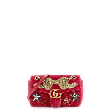 Gucci GG Marmont Flap Bag Embellished Matelasse Velvet Small